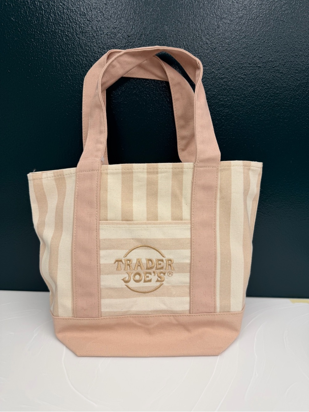 Trader Joe's Beige Stripe Canvas Mini-Tote Bag